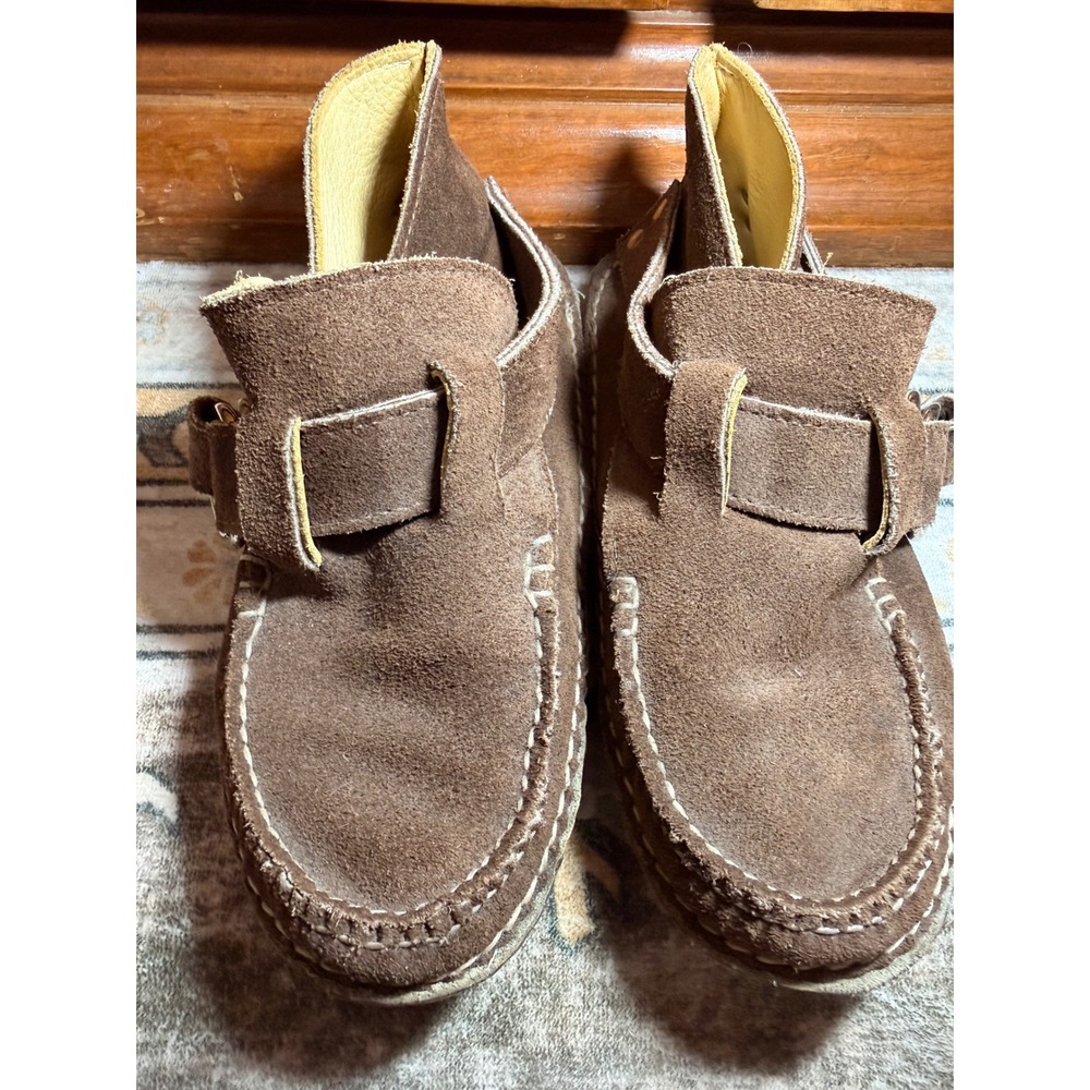 Quoddy Handcrafted Brown Suede Ring Buckle Moccasins Boho Whipstitch Loafers 7.5 - Picture 6 of 16